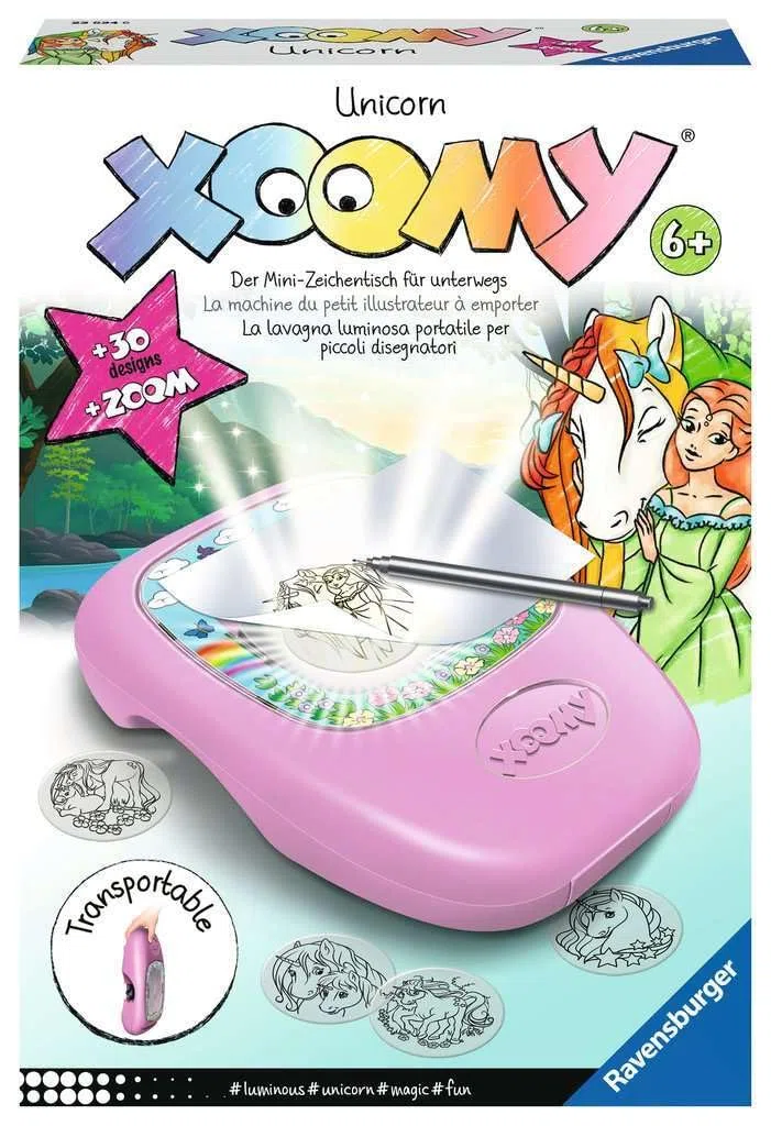 Ravensburger - XOOMY Midi, Unicorn, Tavolo da Disegno Portatile con Proiettore Luminoso, Kit Disegno Bambini con 30 Motivi Illustrati in 20 Pellicole, Gioco Creativo, Idea Regalo Bambini 6+ Anni
