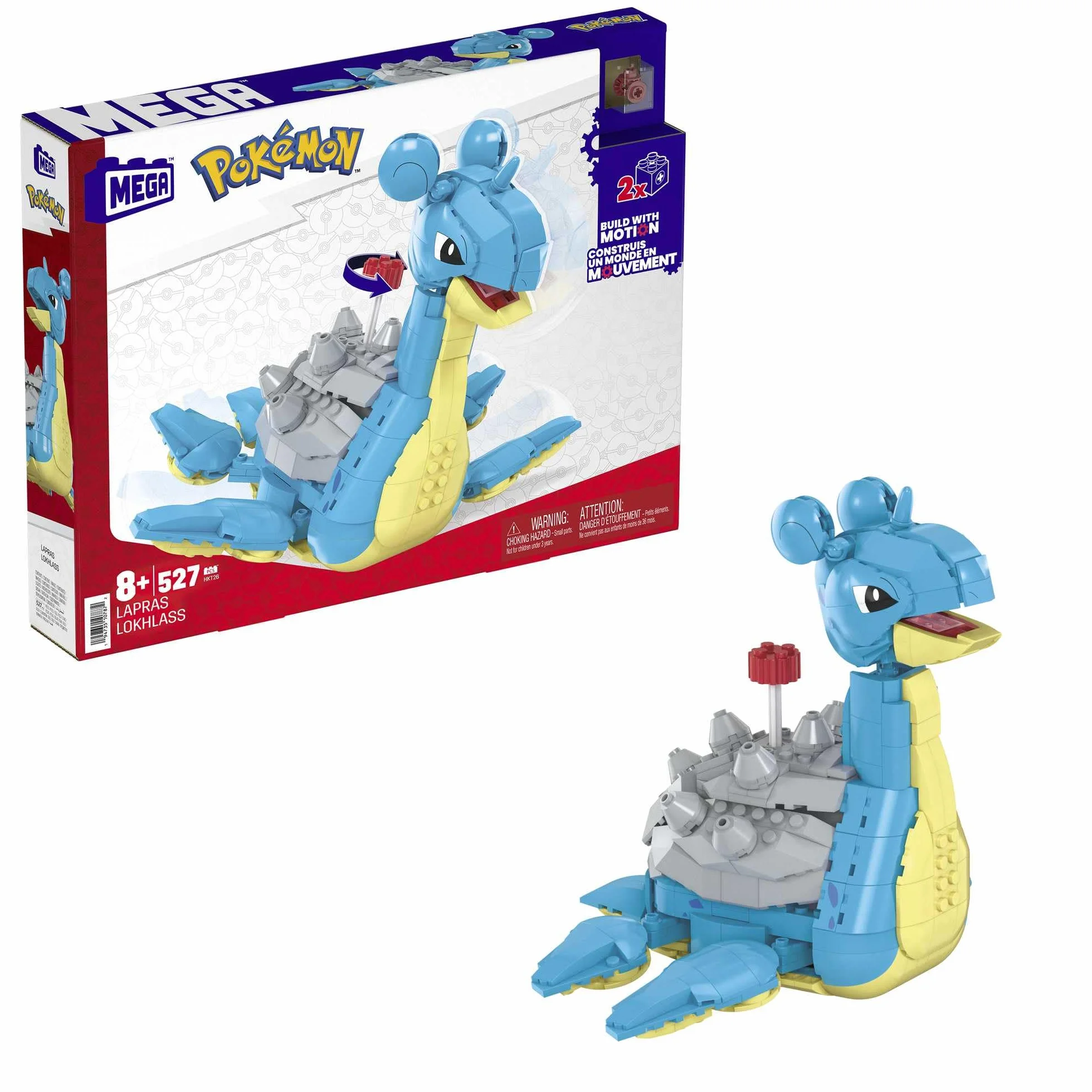 MEGA Pokémon - Lapras da costruire e collezionare con 527 pezzi e sistema Mattoncino movimento, alto 17+ cm, personaggio da esporre, giocattolo per bambini, 8+ anni, HKT26
