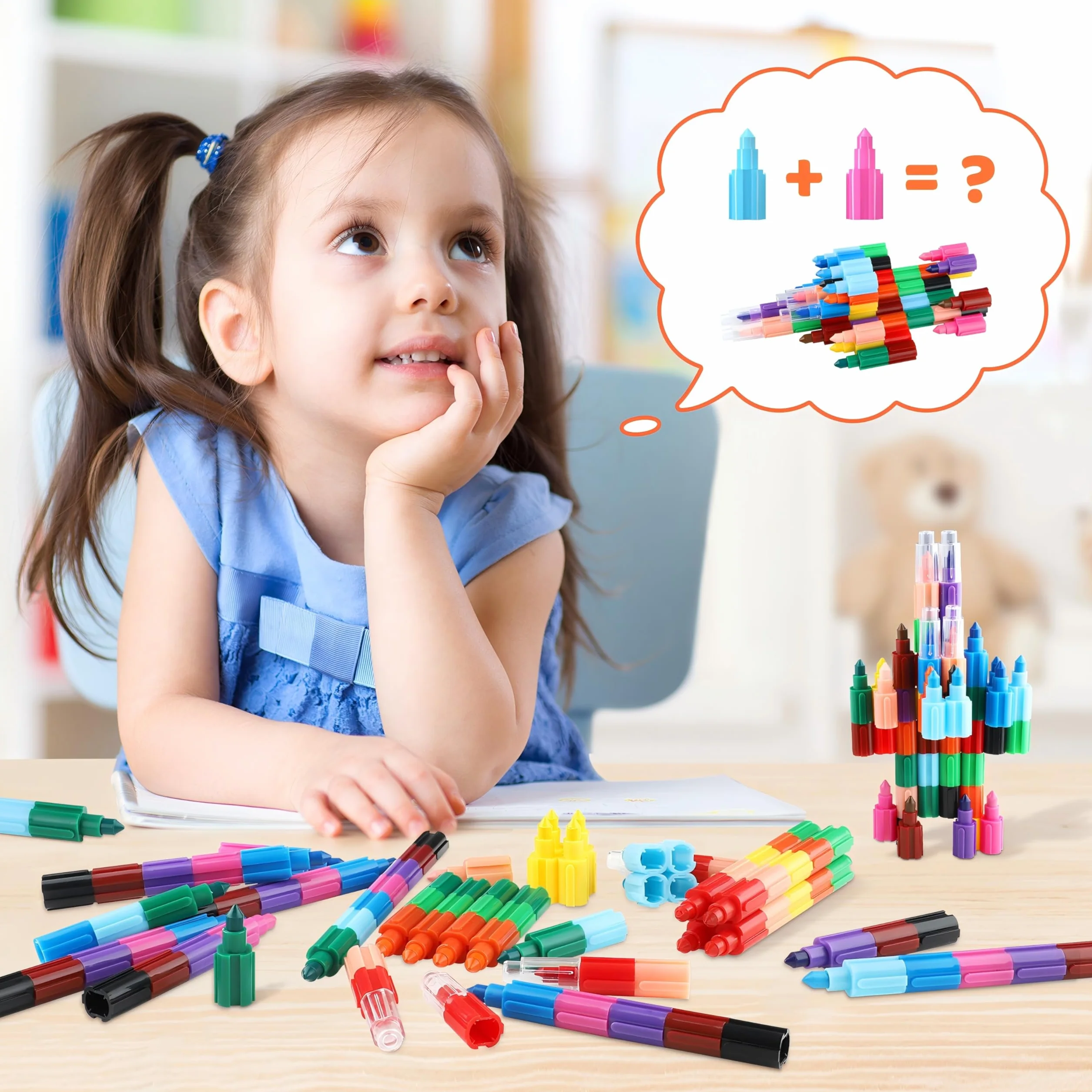 12 Pastelli per Bambini Impilabili fai-da-te,Pastelli a Cera Impilabili Arcobaleno,Matite Colorate impilabili,Set di Pastelli Colorati per Cancelleria creativa,Regalo festa