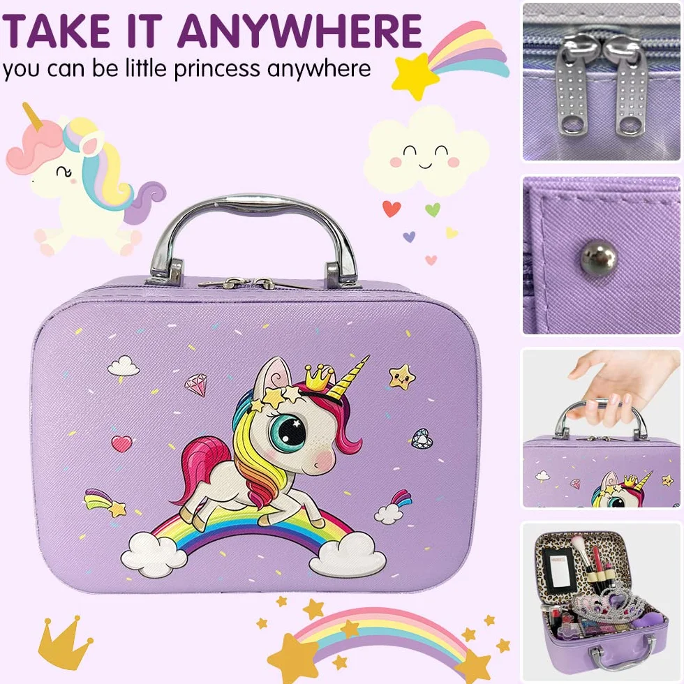 XINGGANG Trucchi Bambina Set, 27 Pezzi Valigetta Trucchi Unicorno Bambina, Sicuro e Lavabile Set Trucchi Bambina, Giochi Bambina, Natale, Compleanno, Regali per Ragazze dai 4 ai 12 Anni