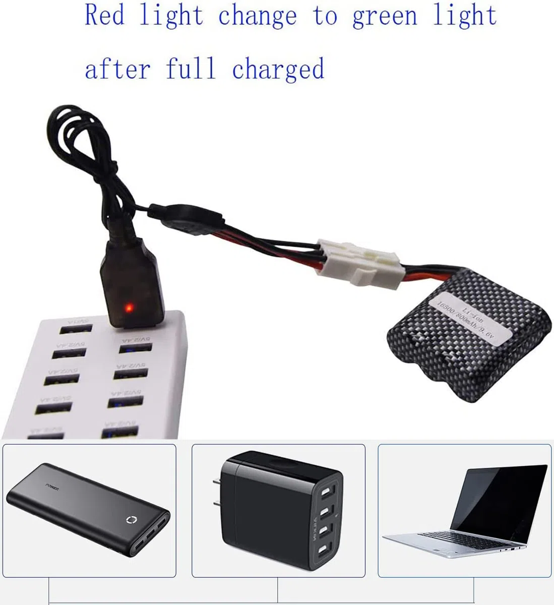 Confezione da 2 batterie ricaricabili agli ioni di litio da 9,6 V, 800 mAh, 20 C, EL-6P, con caricabatterie USB, set per auto radiocomandate, fuoristrada, camion, ponticello, veicoli Drift