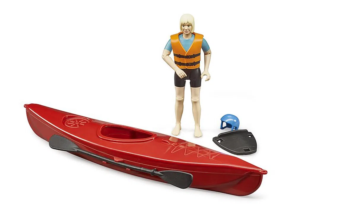 bruder 63155 - kayak bworld con figura, figura giocattolo, giocattolo acquatico