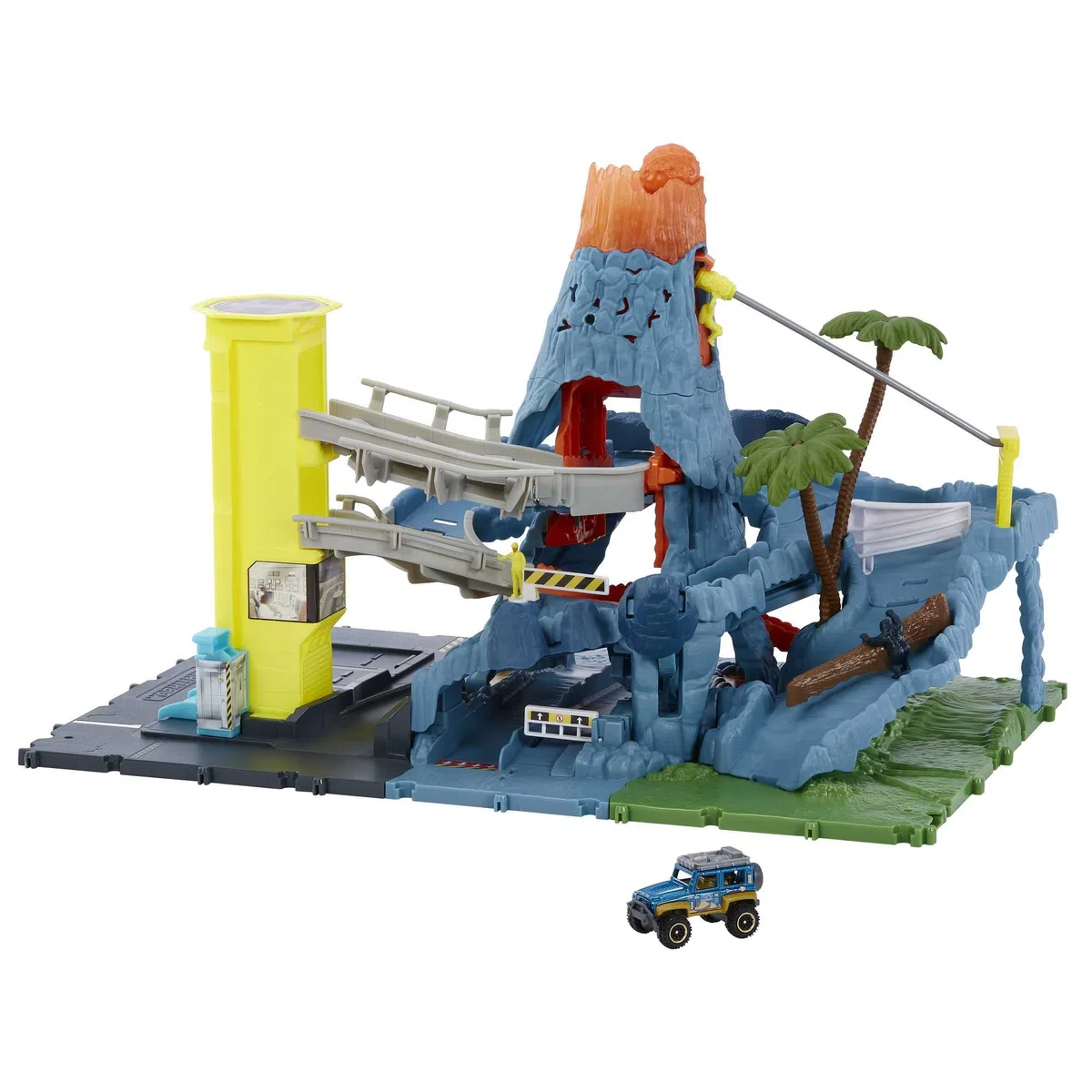 Matchbox - Fuga dal Vulcano Playset, include 1 veicolo Matchbox, funzioni, luci e suoni del vulcano che erutta attivabili con le macchinine, Giocattolo per Bambini 3+ Anni, HHW21