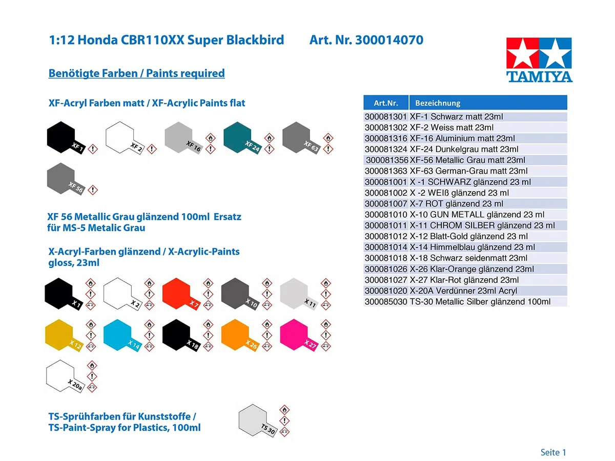 Tamiya 300014070 14070 Honda CBR 1100XX S.Blackbird