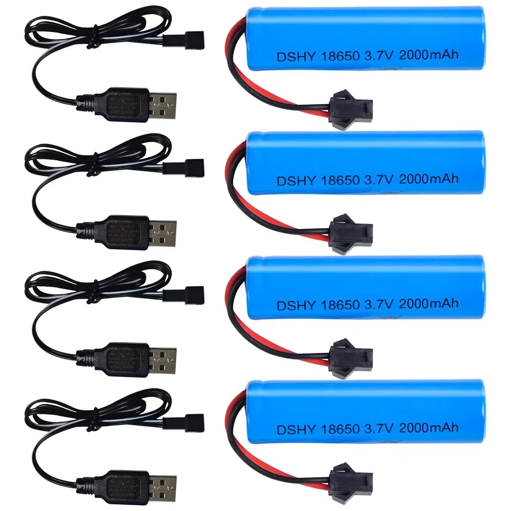 4PCS LiPo Batteria 1800mAh 3,7V RC Batterie Ricaricabili con USB cavo di ricarica e spina SM 2P, RC Batteria al litio 18650 per RC Auto Telecomandato Camion RC Robot