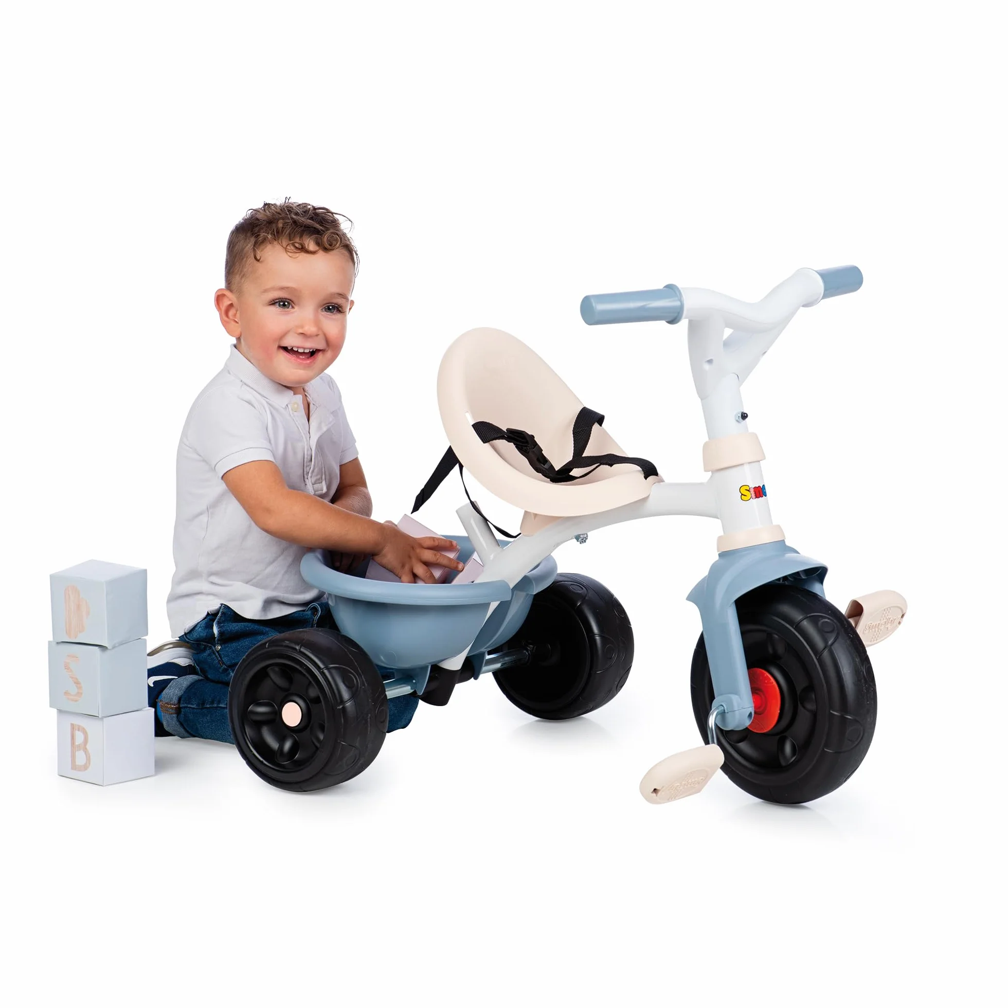 Smoby - Triciclo Be Fun azzurro, 7600740336, evolutivo, con struttura in metallo, asta parentale removibile, + 15 mesi