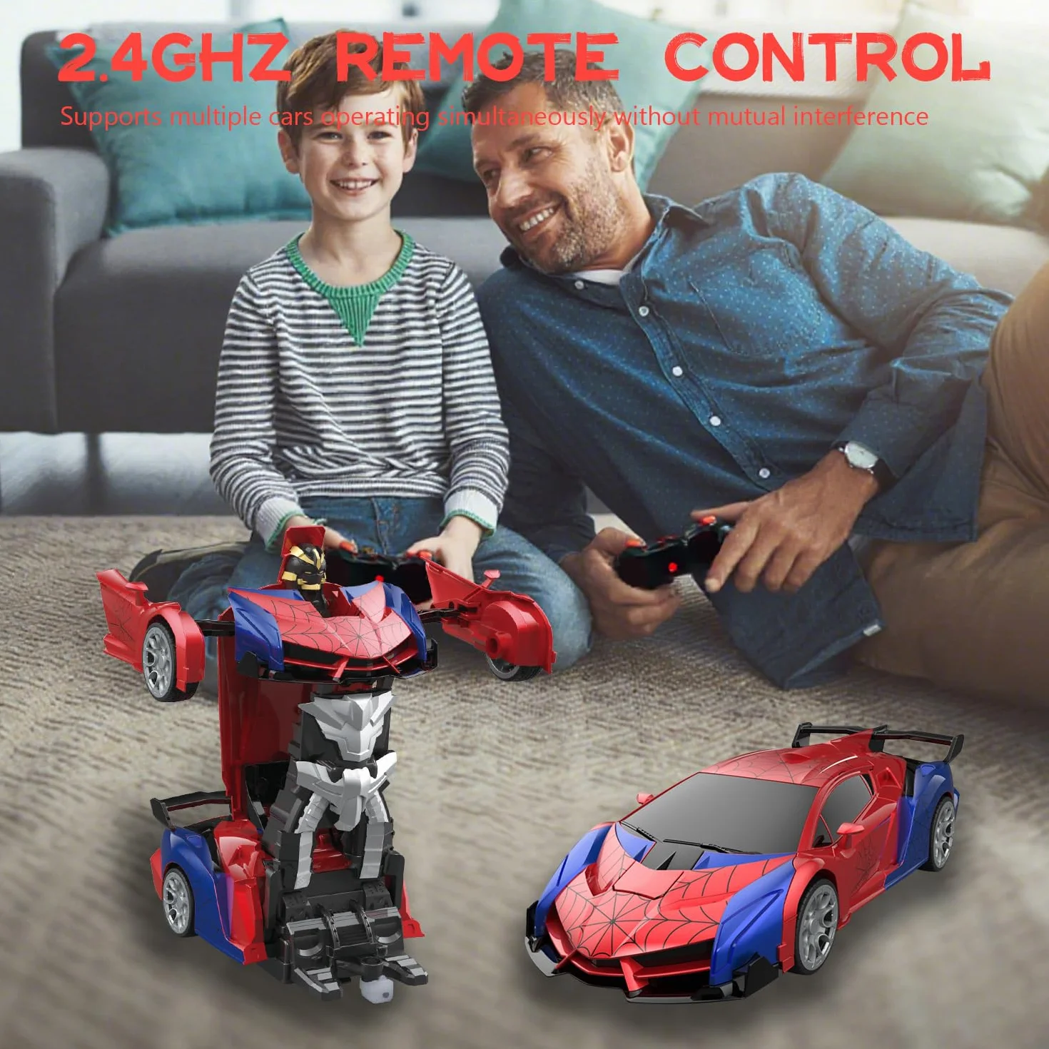Macchina Telecomandata per Bambini, Giochi Trasforma Robot Giocattolo Cars con Luci e Rotazione a 360, 2.4GHz Macchinina Radiocomandata Gioco Regalo Natale Compleanno Bambino 3 4 5 6 7 8 Anni Maschio