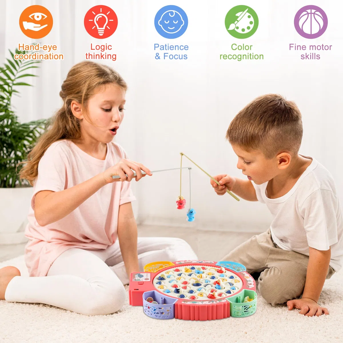 Gioco Musicale di Pesca, Gioco di Pesca Originale con 55 Pesciolini e 8 Canna da Pesca, Gioco di Pesca Magnetica Giocattolo Educativo e Stimolante, Regali di Compleanno per Bambine 3-6 Anni