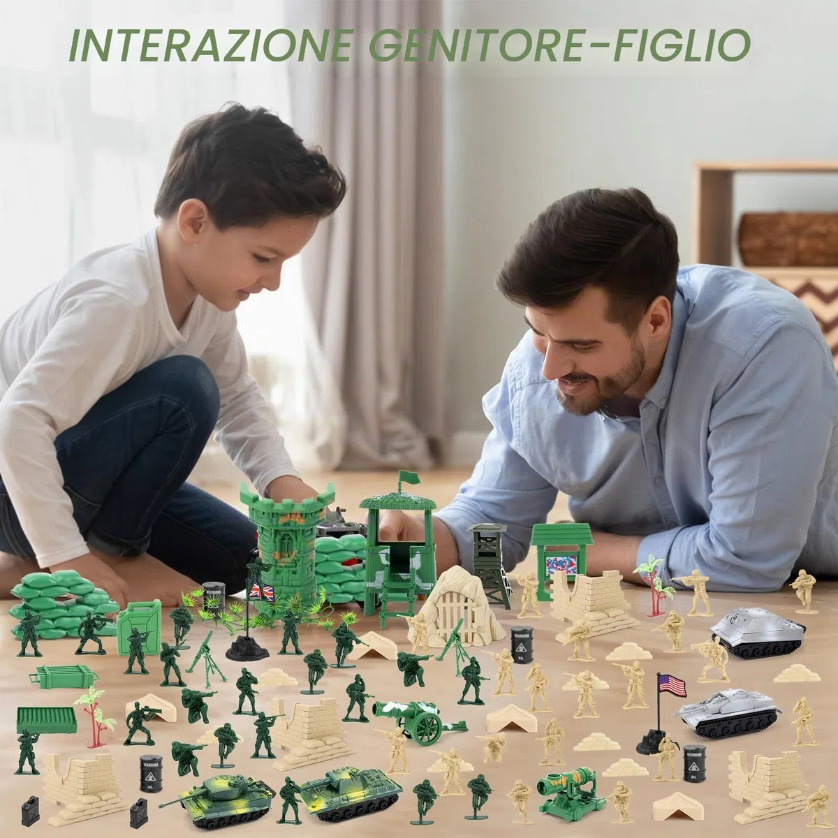 deAO Set di Gioco Militare da 100 Pezzi con Soldati in Miniatura; Personaggi Militari; Serbatoi; Aerei; Bandiere; Accessori per Trasporto e Combattimento