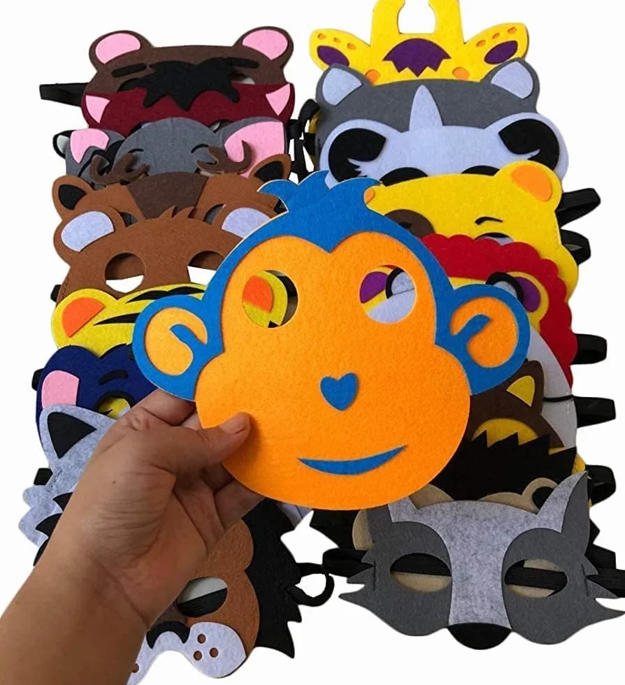 LATERN 30 Pezzi Maschere di Animali in Feltro, per Bambini per Feste Riempitrici per Sacchetti per Cosplay Vesti per Giungla, Halloween Tema