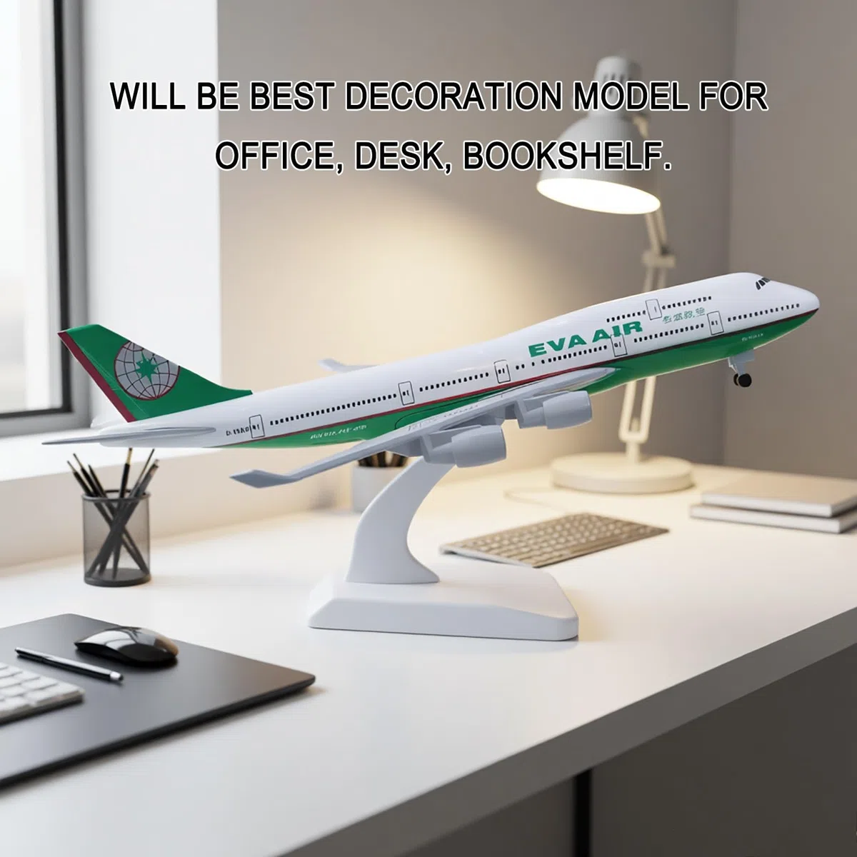 Modello aereo metallo pressofuso EVA Air B747-400 Airlines in scala 1/400, carrello atterraggio con ruote rimovibili, gruppo staccabile for gli appassionati aviazione, decorazioni