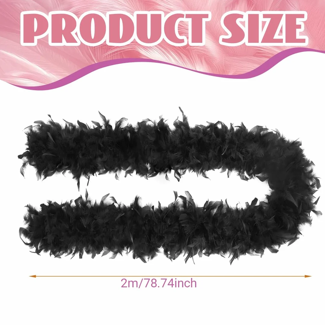 1 PCS Boa di piume nero, Sciarpa di p-iume nere, 2 m, Applicabile a feste, carnevale, Pride, Natale, donne, unisex, accessori, sciarpa di piu-me,bo-a pi-ume