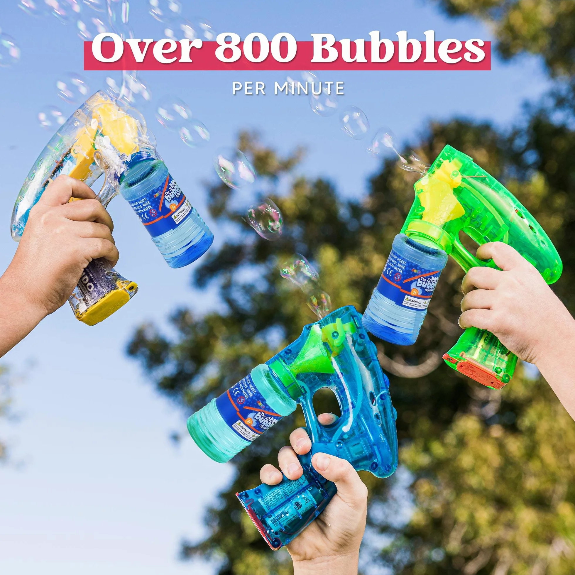 JOYIN 3 Bolle Pistole Bubble Blaster, Forniture per Feste a LED Blaster Machine Blaster, Giocattolo Estivo, Attività all'Aperto, Regalo di Compleanno, Giocattolo Ventilatore di Bolle, Pasqua