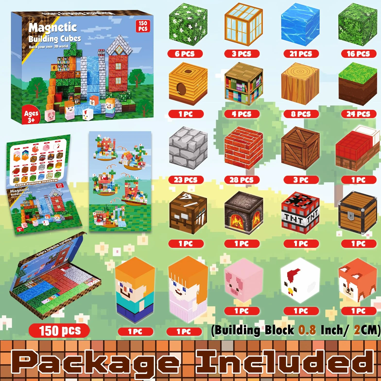 Goody King Costruzioni Magnetiche 150 Pezzi, Set di Cubi Magnetici per Bambini - Biblioteca Nella Valle - Giocattoli Sensoriali STEM per Ragazzi e Ragazze, Regalo Bambina 3 4 5 6 7 8 9 Anni