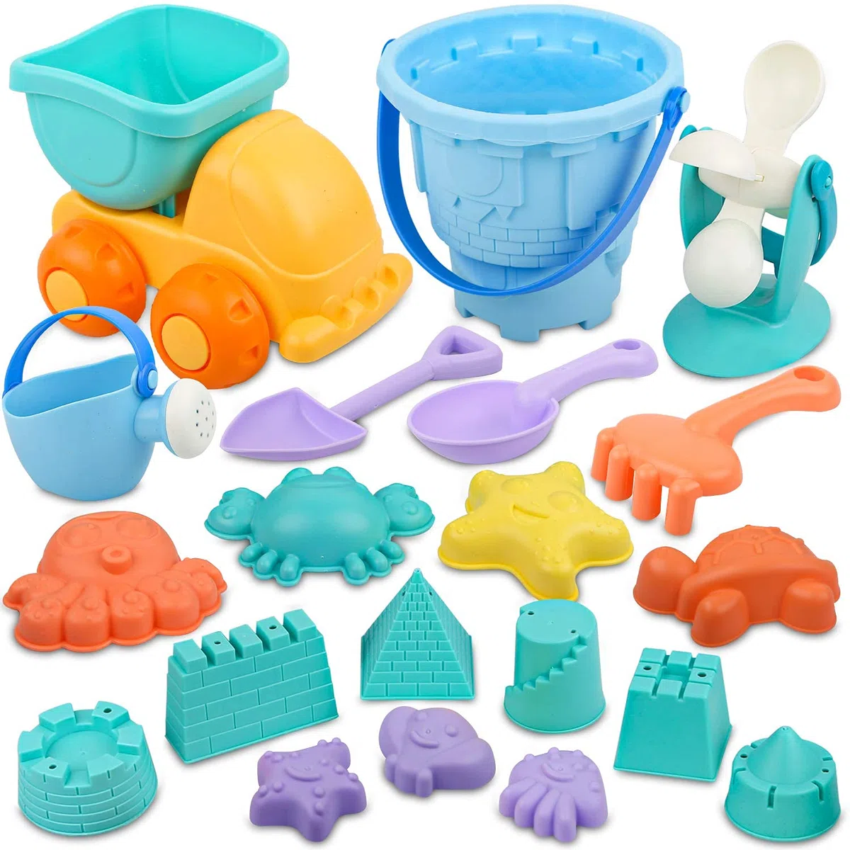 Dreamon Giocattoli da Spiaggia Set Giochi Bambini con Borsa Rete, Materiale Plastico Morbido 20 Pezzi