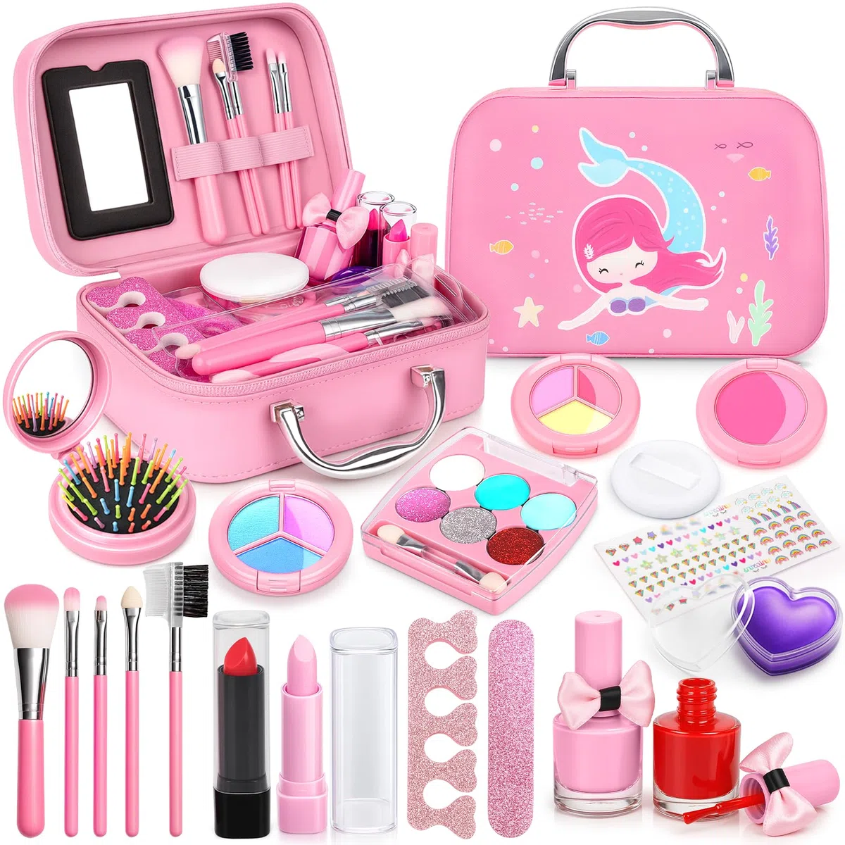 Dreamon Trucchi Bambina Set, 20 Pezzi Lavabile Set Di Valigetta Trucchi Bambina Mermaids Set, Gioco Trucco Ragazze 3+ Regalo Natale Compleanno