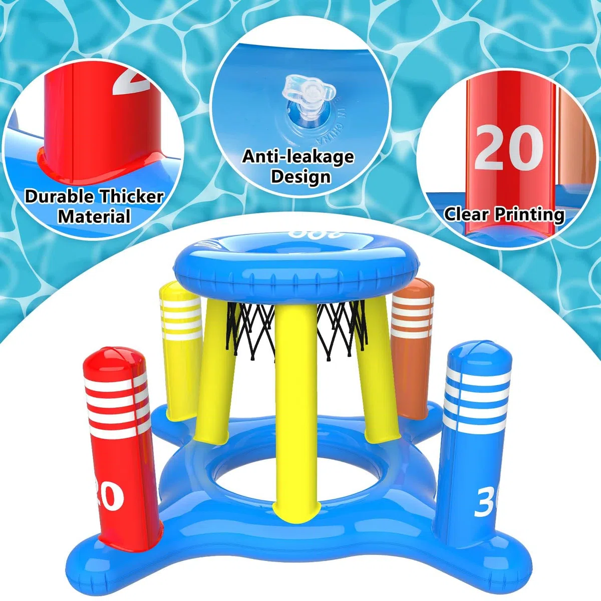 Giochi Gonfiabili per Piscina, 2 in 1 Giochi d Acqua per Piscina, Canestro da Basket Galleggianti e Lancio Dell'anello, Estate Esterno Piscina Festa Giochi per Bambino Adulto