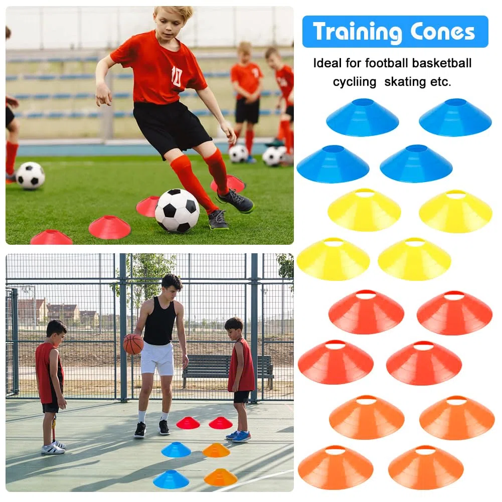 Accessori per allenamento da calcio per bambini, scala di coordinazione, scala di coordinazione da 6 m, con 16 coni, set di attrezzature per allenamento di calcio per ragazzi e bambini (blu)