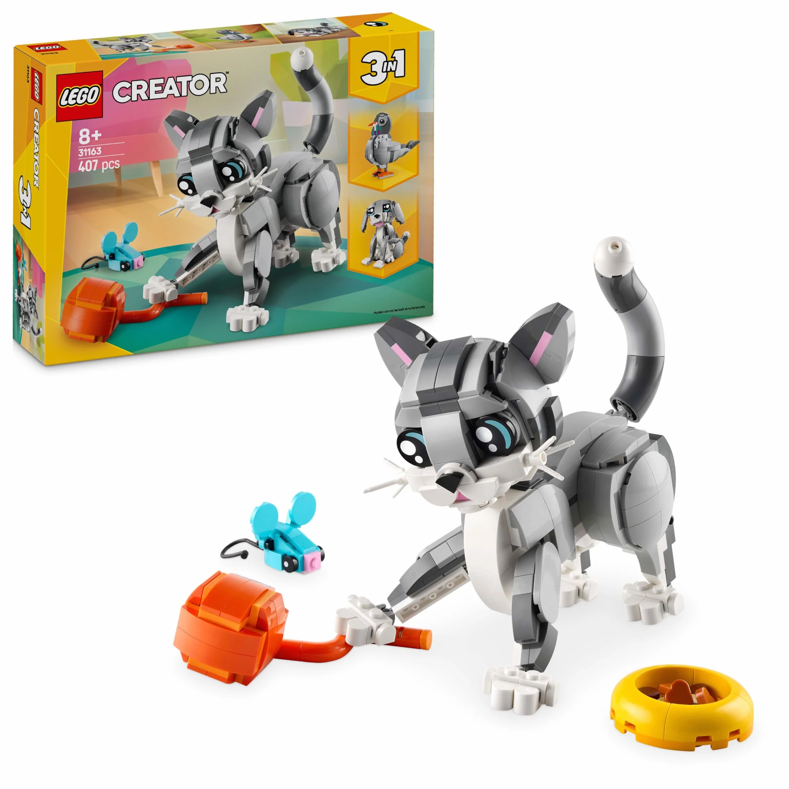 LEGO Creator 3 in 1 Gatto Giocoso Giocattolo - Animale che si Trasforma in Piccione o in Cane Domestico - Regalo di Compleanno Creativo per Bambine e Bambini da 8 Anni in su - 31163