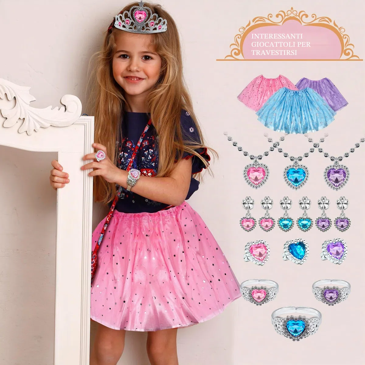 Principessa Vestire Abiti Ragazza - Costume Bambini con Robbe, Scarpe, Gioielleria, Giocattoli per Ragazze Età 3,4,5,6 anni, Scarpe Bambini Gioco di Ruolo Idea Regalo per Compleanno Natale