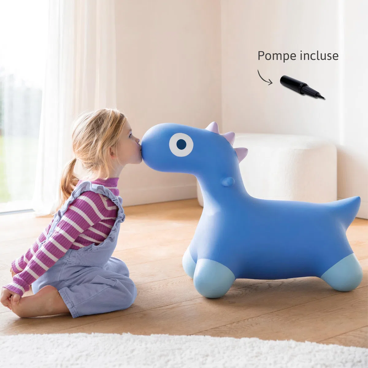 Quut - Hoppi Dino Springen - Giocattolo gonfiabile per saltare - Esterno ed Interno - Design - Pompa inclusa - Regalo - A partire dai 18 mesi (blu cosmico)
