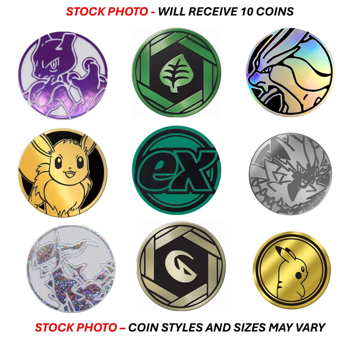 Pokémon - 10 monete da gioco assortite - Plastica metallica - Accessori da tavolo - Nessun duplicato