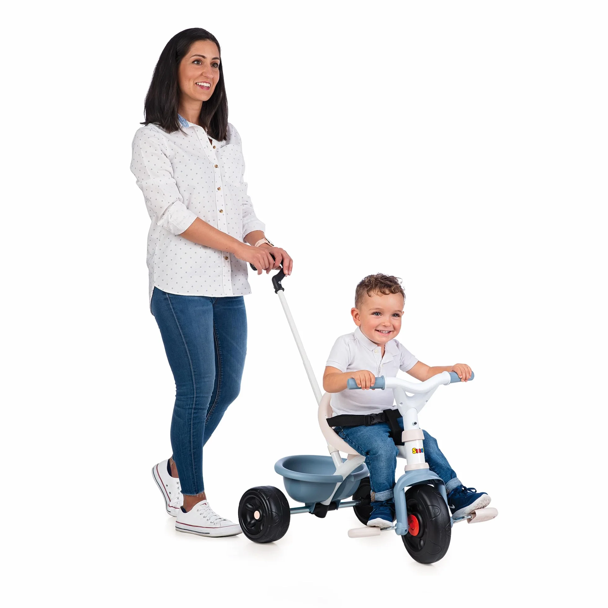 Smoby - Triciclo Be Fun azzurro, 7600740336, evolutivo, con struttura in metallo, asta parentale removibile, + 15 mesi
