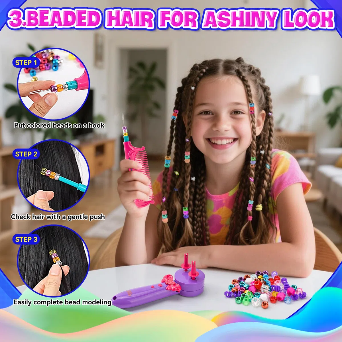 3-in-1 Macchina per Trecce Capelli Automatico, Set Treccine Magiche Bambina con Accessori Fai Da Te, Treccine Capelli Bambina Giocattolo Regalo per Bambine dai 3 ai 12 Anni