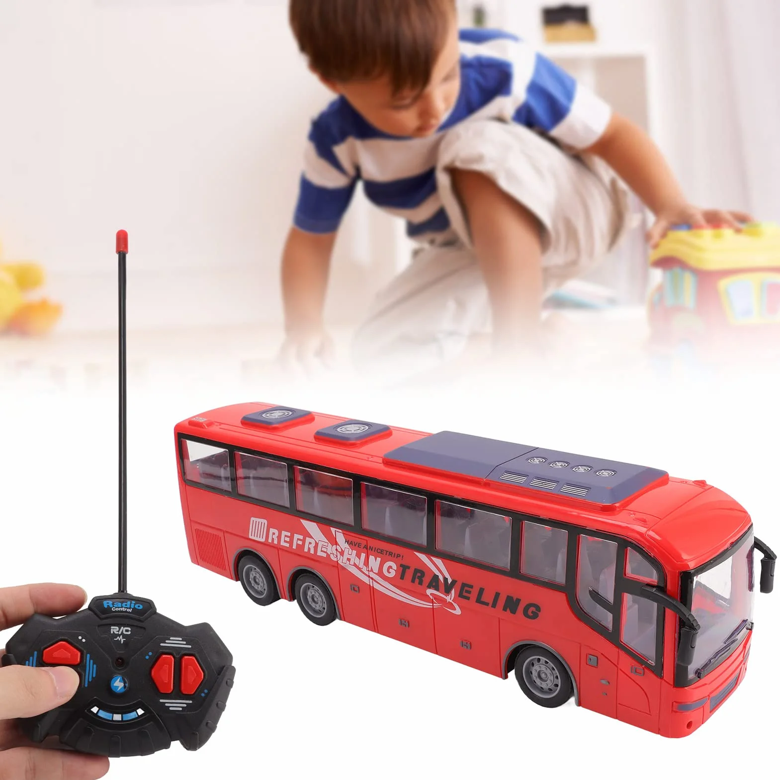 Auto per Autobus Telecomandata, Giocattolo per Autobus Telecomandato 1/30, Modello di Simulazione Wireless Elettrica di Grandi Dimensioni per RC con Telecomando (Viaggio Rosso)