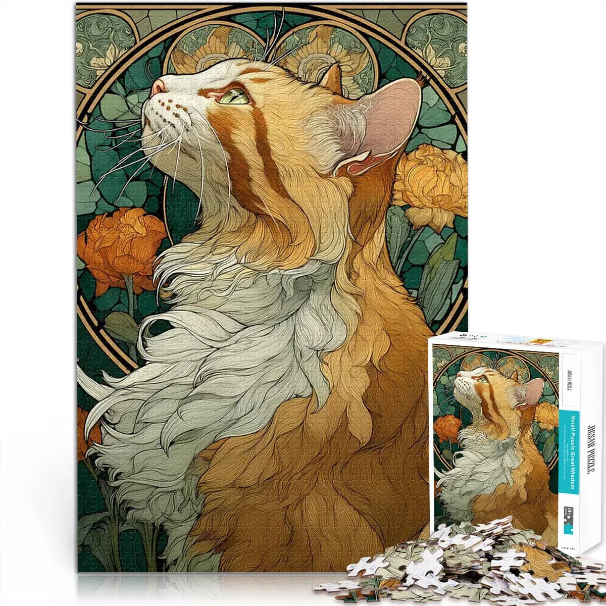 Puzzle 1000 pezzi per adolescenti Ritratto di gatto Art Déco Giocattolo educativo per l'apprendimento Decorazioni e regali unici per la casa 52x38cm