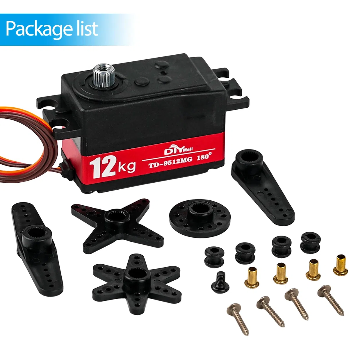 Servo 12kg Basso Profilo 180 TD-9512MG RC Servo Digitale Impermeabile Full Metal Gear Ad Alta Velocità per 1/8 1/10 RC Auto Elicottero Coda Robot (Ordinario (rosso))