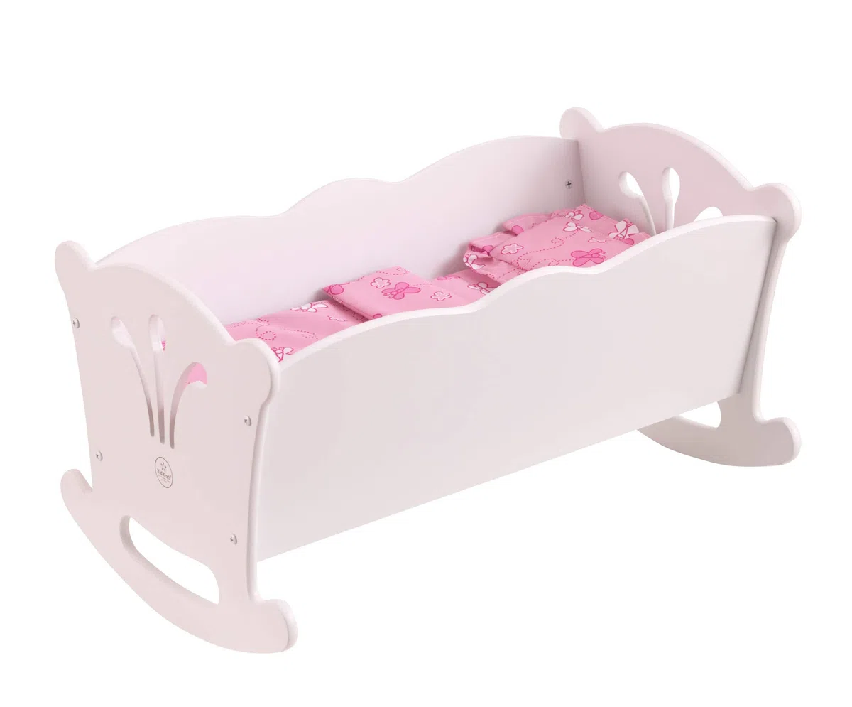 KidKraft Lil' Doll Culla per Bambole, Culla in Legno per Bambola, Mobili per Bambolotto con biancheria da culla inclusi, Giocattoli per Bambini, 60101