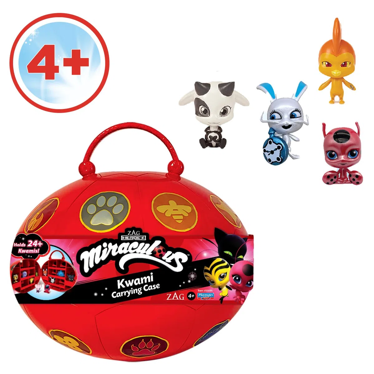 Bandai - Miraculous Ladybug - Miracle Box con 4 kwami inclusi - Set Mini-Figure Miraculous Kwami Licenza Ufficiale - Scatola di Stoccaggio con Maniglia - Giocattolo per Bambini dai 4 anni e + - P50591
