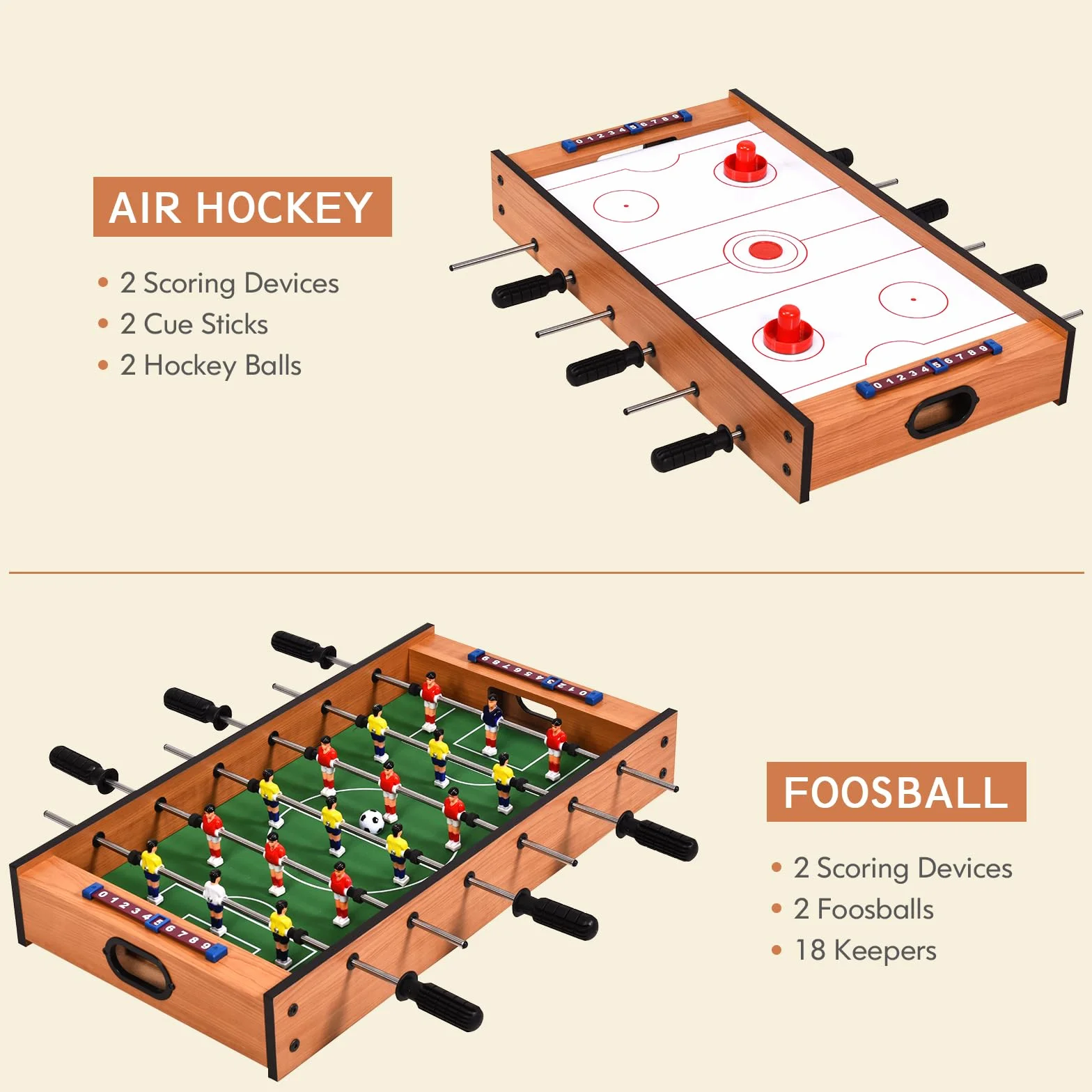 HOMASIS 2 in 1 Tavolo Multigioco per Bambini in Legno, Calcio Balilla e Air Hockey da Tavolo, Biliardino per Bambini e Adulti da Casa, Bar, Ufficio, Feste, 69 x 36 x 10 cm