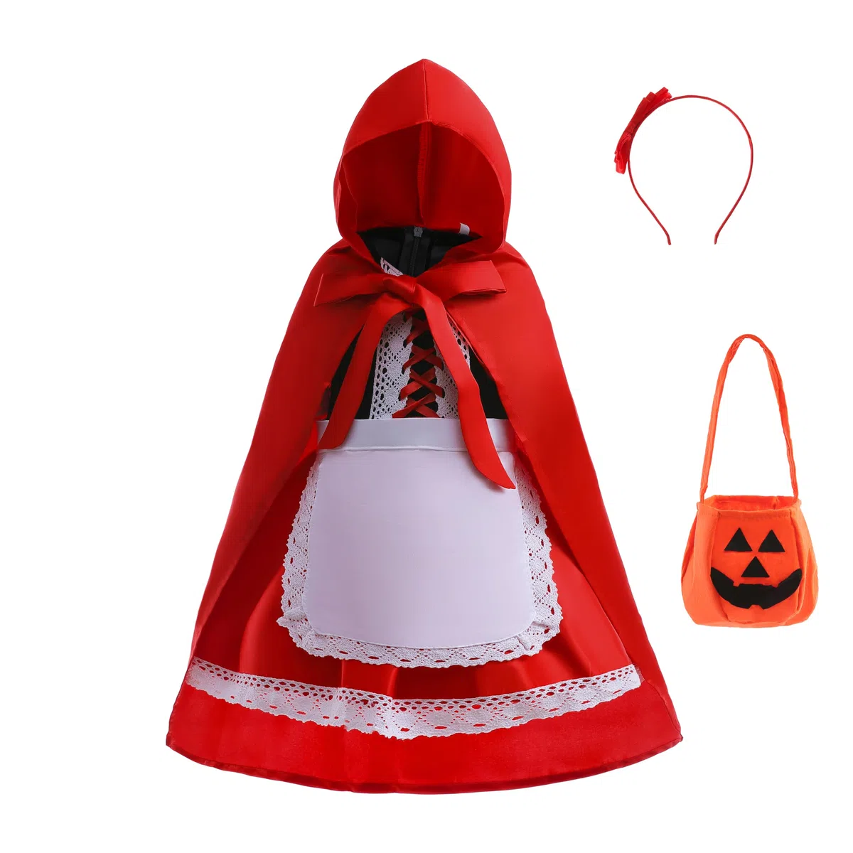 Lito Angels Vestito Costume da Cappuccetto Rosso con Mantello con Cappuccio e Grembiule per Bambina Taglia 2-13 anni