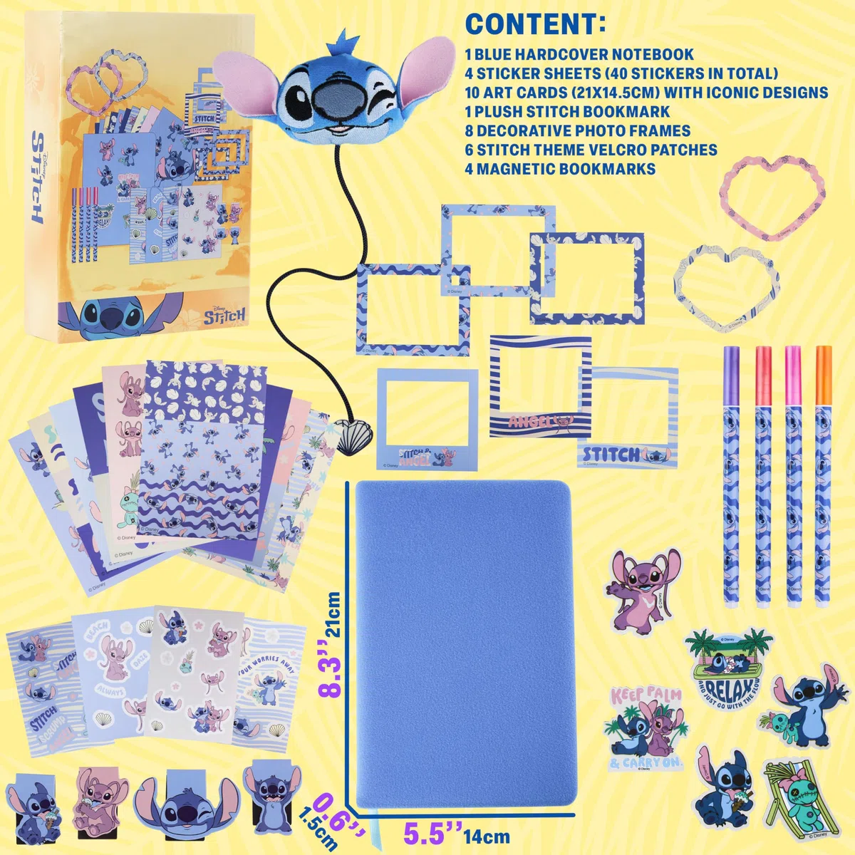 Get Trend Disney Stitch Scrapbooking Kit Bambini, DIY Giornale Set Arte con Taccuino Adesivi Penna a Sfera Segnalibro, Set Cancelleria, Regalo Bambina (Blu Stitch)