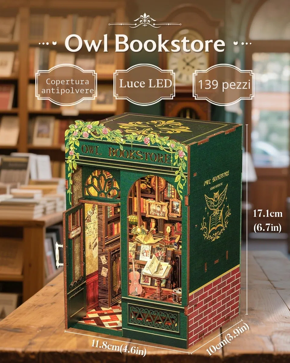 CUTEBEE Book Nook Kit: Set Creativo Casetta Fai da Te, Modello in Scala per Appassionati, Donne/Ragazzi/Amanti Libri (OWL Bookstore)