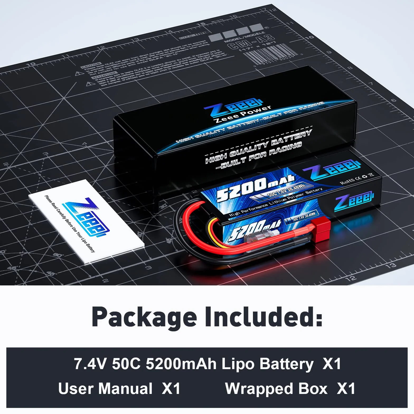 Zeee 2S Lipo Batteria 7.4V 50C 5200mAh Batteria RC con Deans T Plug per RC Evader BX Auto Car Truck Truggy RC Hobby