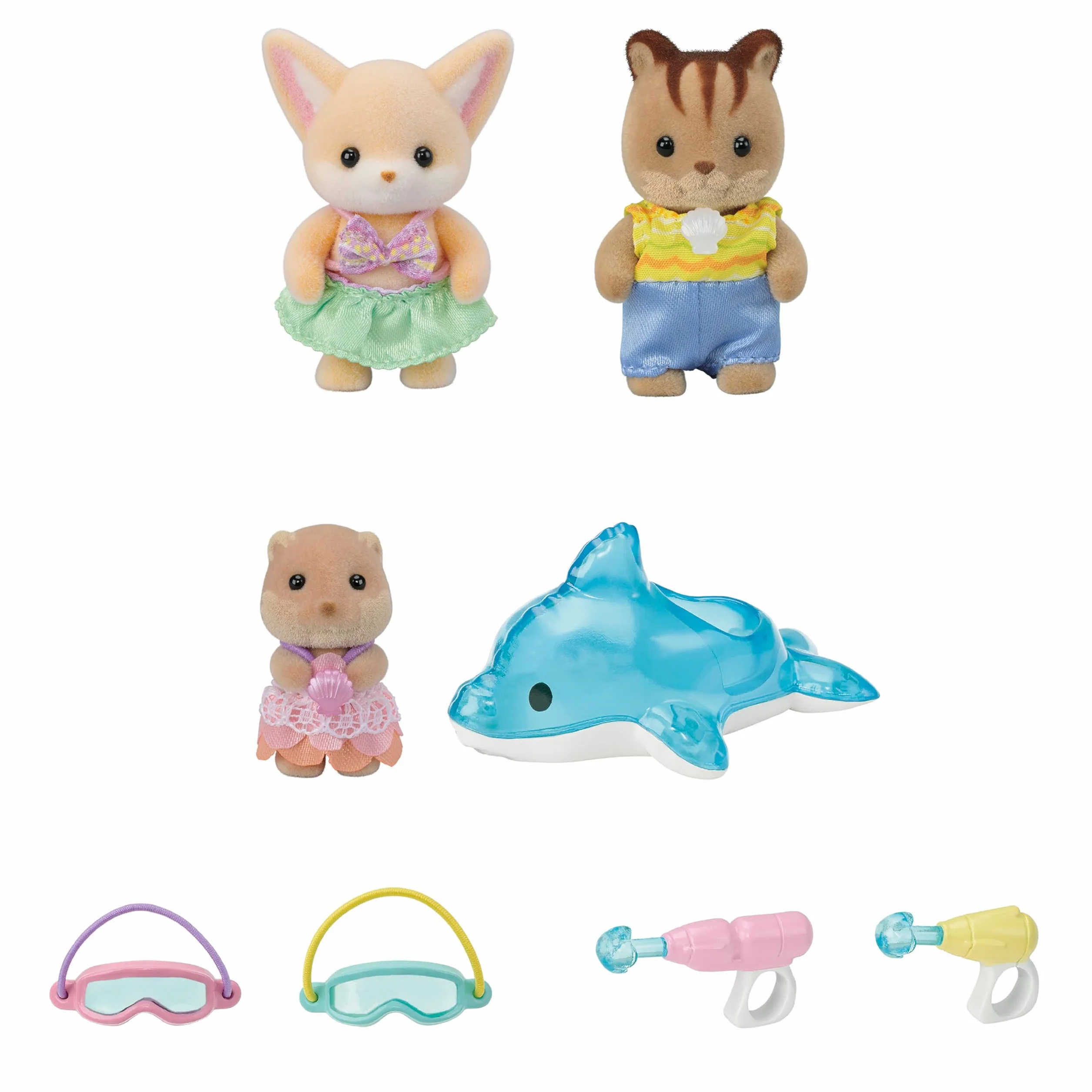 Sylvanian Families - Amici dell'Asilo - Trio in Piscina – Set Bebè con Costumi, Delfini e Giochi d'Acqua – Modello 5749