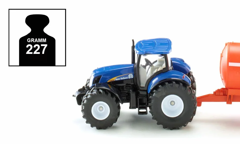 Siku 1945, Trattore con carrobotte monoasse per liquami, 1:50, Metallo/Plastica, Blu/Arancione, Multifunzionale