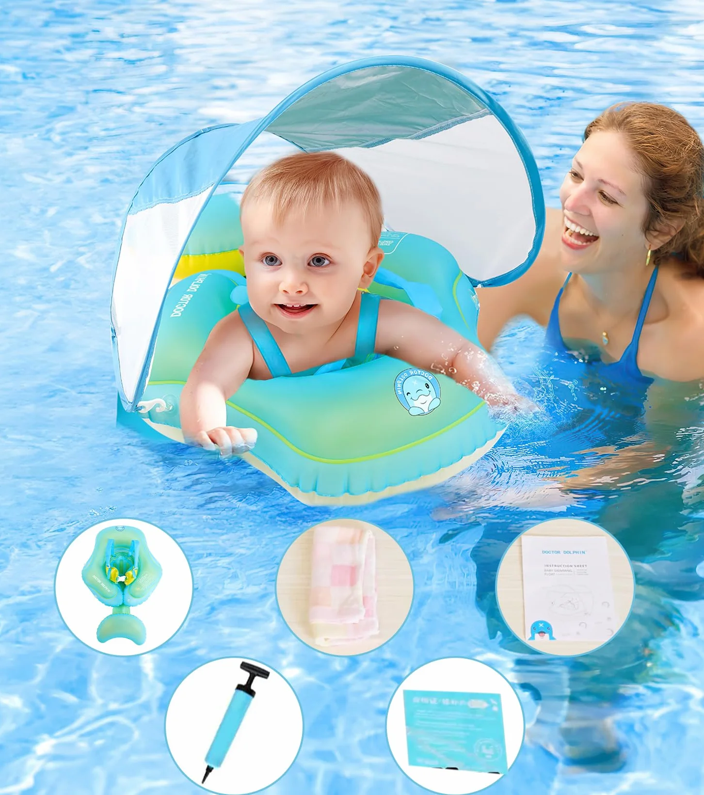 Salvagente per bambini con Sonnenda UPF50+, aiuto per il nuoto per la piscina, galleggiante, sedile di sicurezza regolabile, per bambini da 6 a 36 mesi