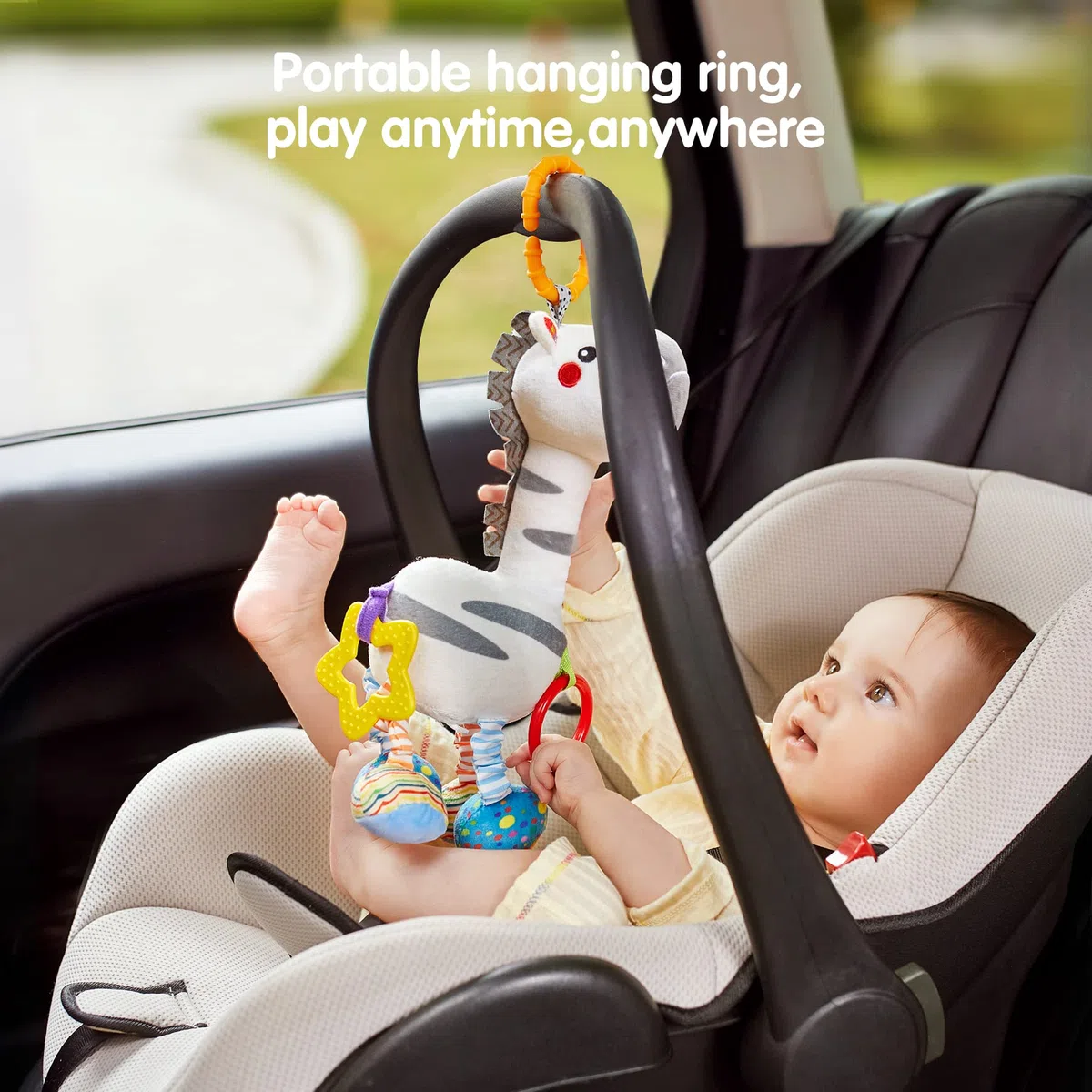 TUMAMA Giochi Neonato 0-12 Mesi - Sonaglio Neonato Peluche, 2 Pezzi Peluche di Giraffa Zebra per Buttafuori, Seggiolino Auto e Carrozzina, Regalo Giochi per 0+ Mesi Bambini