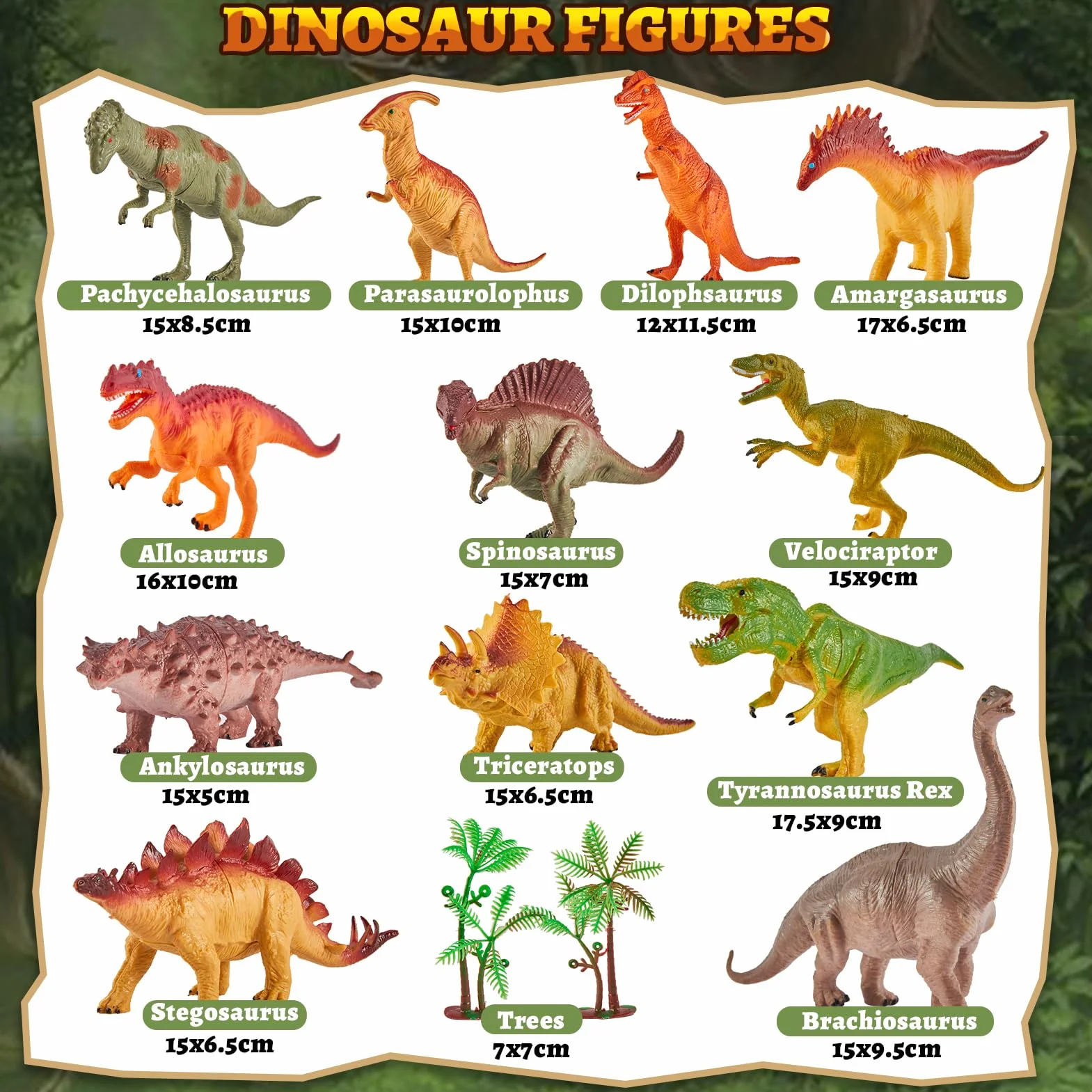TOEY PLAY 12 Pezzi Dinosauro Giocattolo Gigante, Figure Dinosauri Set con Alberi, T-Rex, Triceratop, Giochi Dinosauri 3 4 5 6 Anni, Regalo per Bambini Ragazzi Ragazze