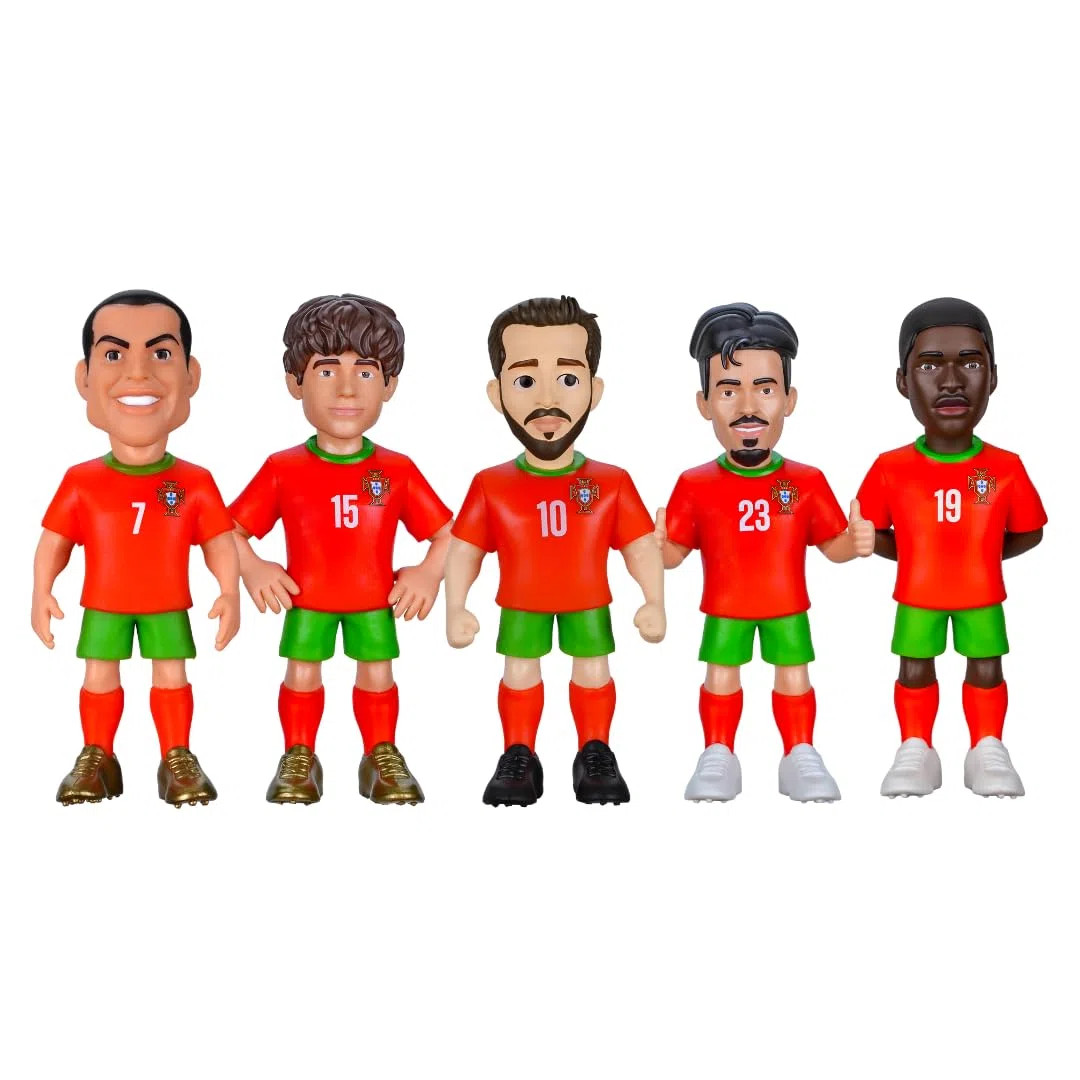 MINIX - Football Stars - Coppa del Mondo - Confezione - Portogallo - 5 personaggi - Personaggio da collezione 7 cm (Ronaldo, Joao Neves, Bernardo Silva, Vitinha, Nuno Mendes)