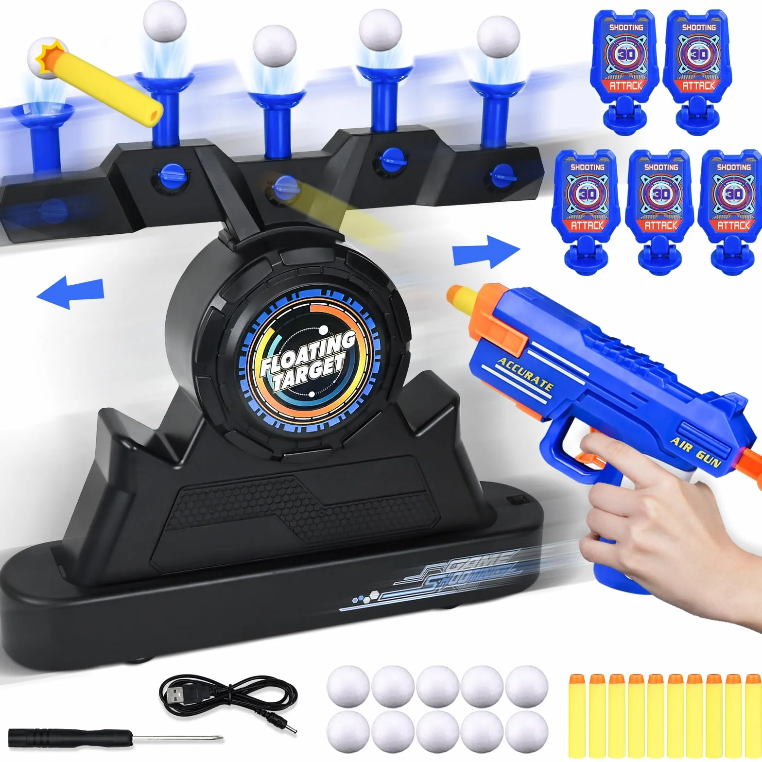 Joellfuner Tiro al Bersaglio Bambini, Bersaglio Nerf con 5 Obiettivi, Hover Shot Gioco, Bersaglio Elettrico Ricaricabile, Pistola Nerf per Maschio Bambina 3+Anni, Regalo Compleanno Natale (2)