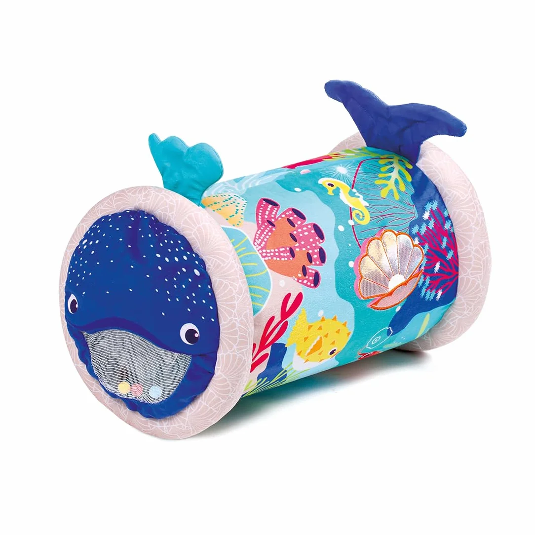 LUDI – Baby Roller Balena – Rullo Gonfiabile per attività – 6 attività sensoriali – Sviluppo motorio e coordinamento – a Partire dai 6 Mesi – 45 x 30 cm
