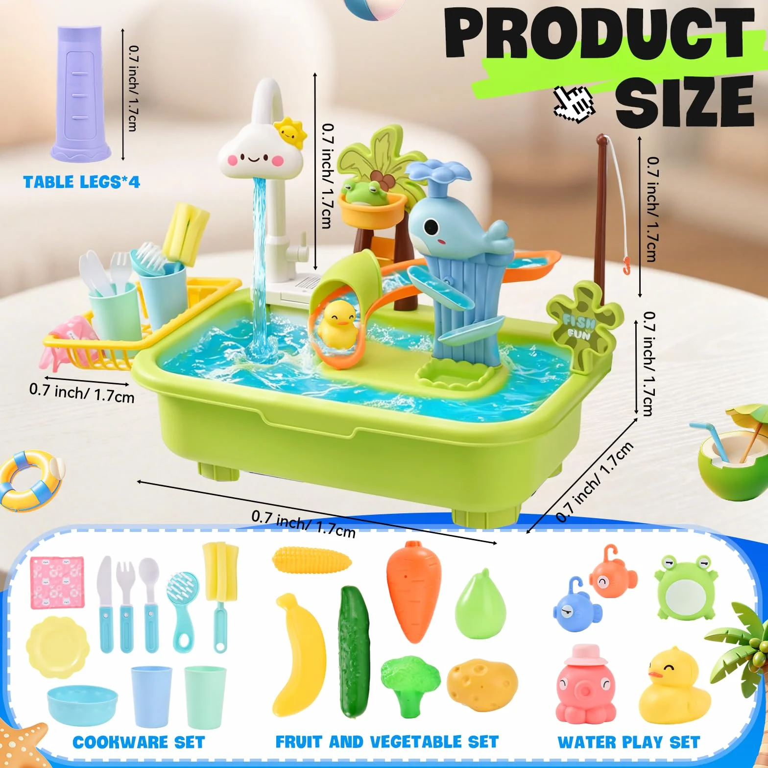 4 in 1 Tavolo Acqua Bambini con Pompa, Lavandino Giocattolo con Acqua Corrente, Gioco di Pesca e Scivolo, Tavolo d’Acqua per Bambini Esterno, Gioco Sensoriale per Bambini da 3 Anni