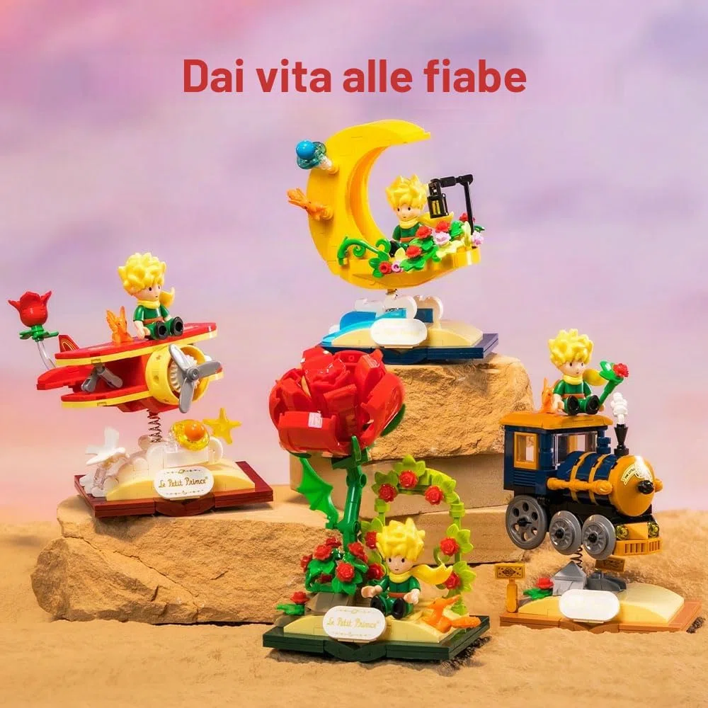 PAN TASY Il Piccolo Principe Set di Costruzione per Adulti & Bambini, Modelli di Mattoncini con Rosa, Treno, Luna & Aereo, Giocattoli Creativi DIY, Idea Regalo & Decorazione da Esposizione