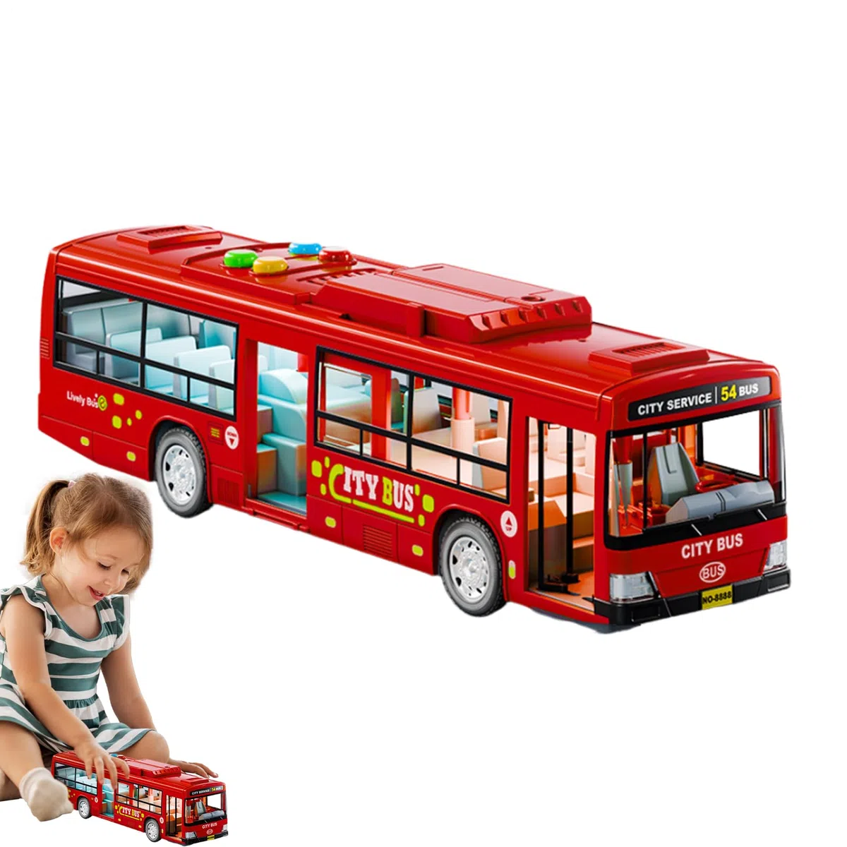 Générique Modello Bus – Grande Modello Auto | Veicoli Giocattoli Educativi a Batteria con Musica E Luce, Porte Apribili per , Stimolazione E Compleanno