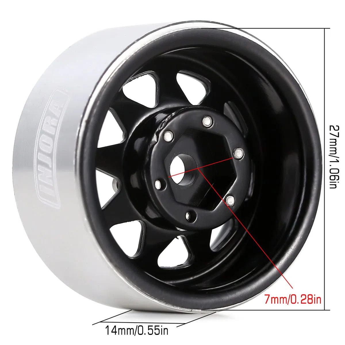 INJORA 1.0 RC Ruota Beadlock Acciaio Stampato Beadlock Piatto Fondo 1.0 Ruote per Axial SCX24 FCX24 FCX18 Gladiator Deadbolt Bronco C10 JLU Upgrade Parts,Nero
